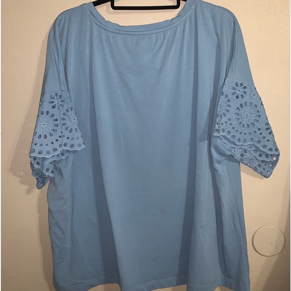 Lane Bryant short sleeve blousee eyelet sleeves light blue size 26/28 comfy - Picture 6 of 7